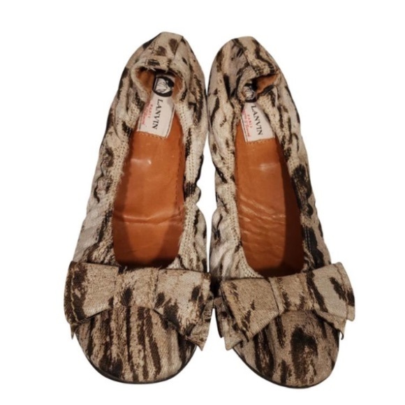 Lanvin Animal Print Fabric Bow Ballerina Flats Size 8.5 - Picture 1 of 12